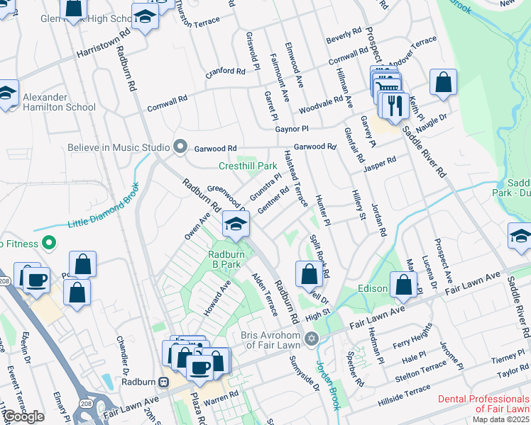 map of restaurants, bars, coffee shops, grocery stores, and more near 30-11 Garrison Terrace in Fair Lawn