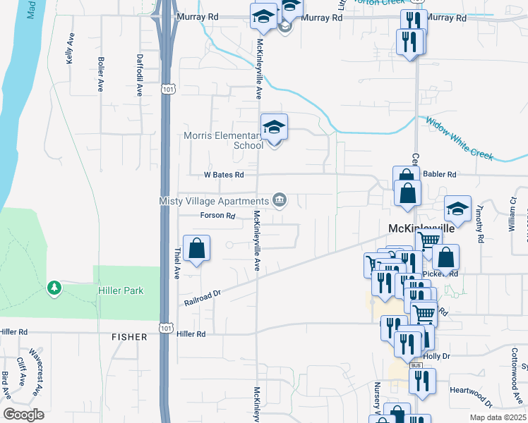 map of restaurants, bars, coffee shops, grocery stores, and more near 2313 McKinleyville Avenue in McKinleyville