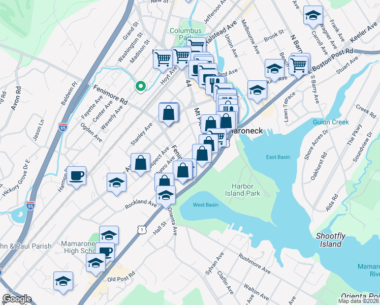 map of restaurants, bars, coffee shops, grocery stores, and more near 329 Livingston Avenue in Mamaroneck