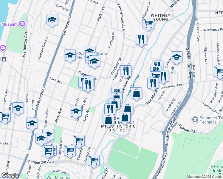 map of restaurants, bars, coffee shops, grocery stores, and more near 221 Edwards Place in Yonkers
