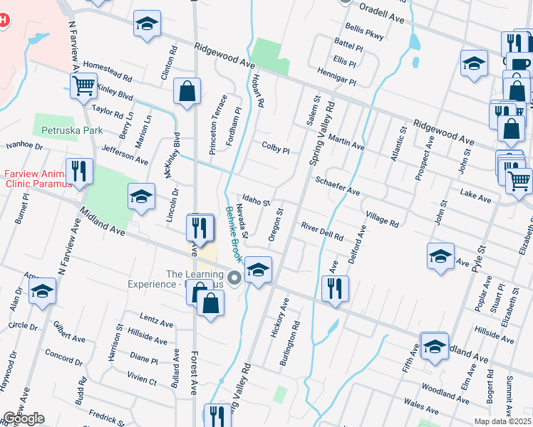 map of restaurants, bars, coffee shops, grocery stores, and more near 466 Utah Street in Paramus