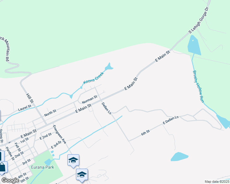 map of restaurants, bars, coffee shops, grocery stores, and more near 1021 East Main Street in Weatherly