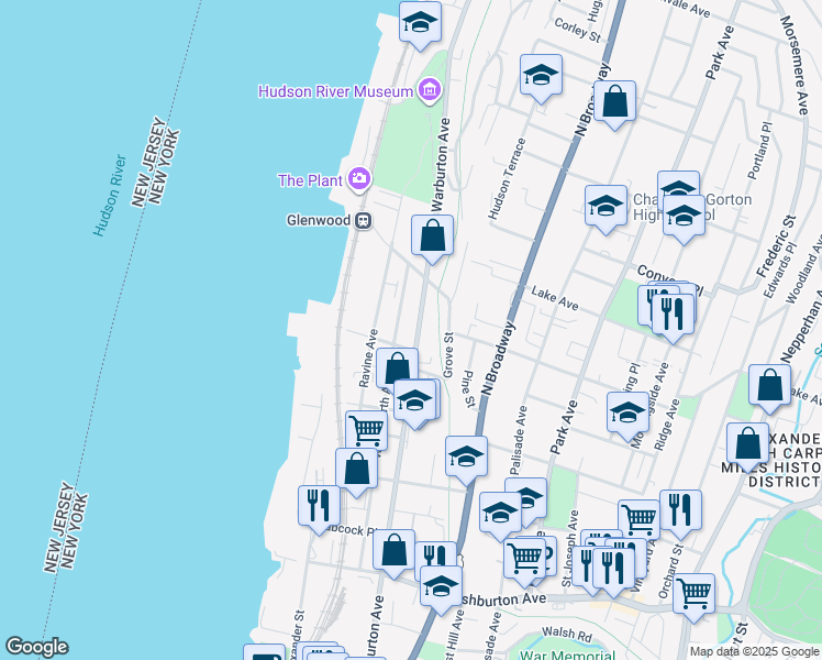 map of restaurants, bars, coffee shops, grocery stores, and more near 264 Woodworth Avenue in Yonkers