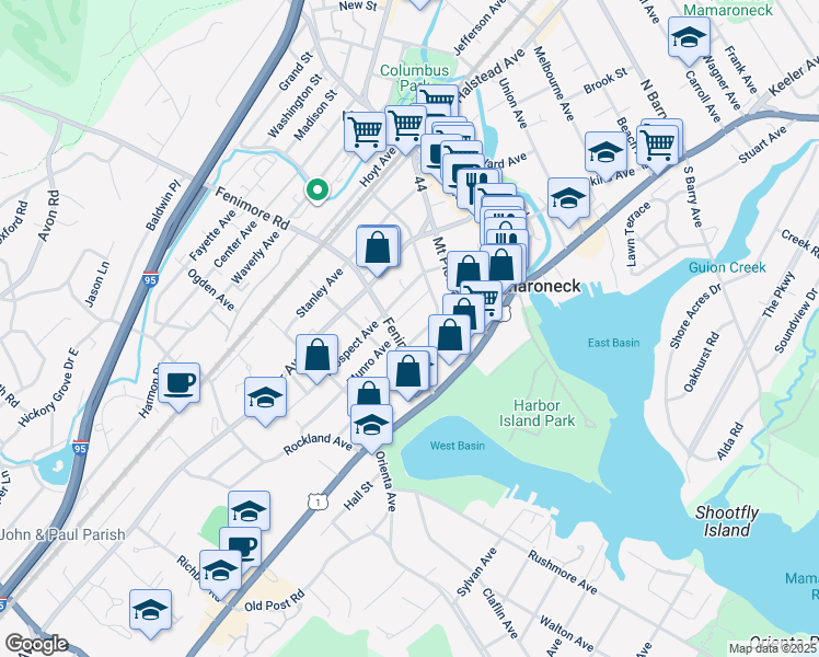 map of restaurants, bars, coffee shops, grocery stores, and more near 329 Livingston Avenue in Mamaroneck