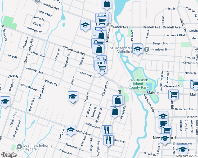 map of restaurants, bars, coffee shops, grocery stores, and more near 211 Westervelt Place in Oradell