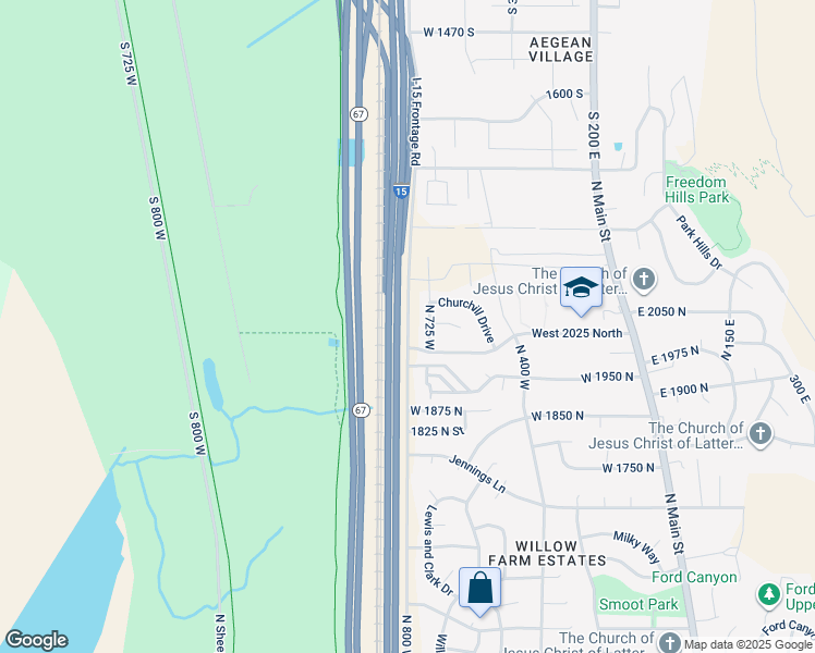 map of restaurants, bars, coffee shops, grocery stores, and more near Interstate 15 Frontage Road in Farmington