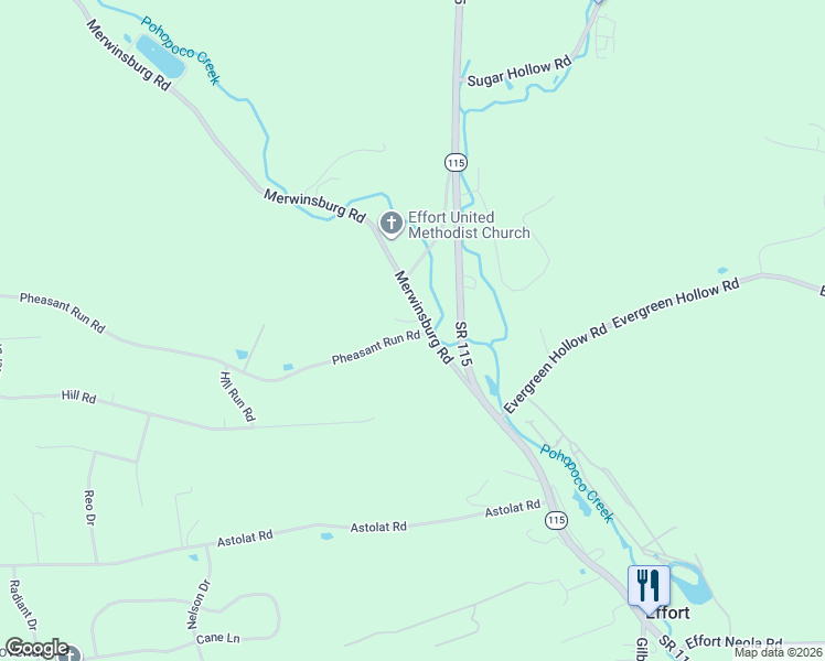 map of restaurants, bars, coffee shops, grocery stores, and more near 907 Pheasant Run Road in Effort