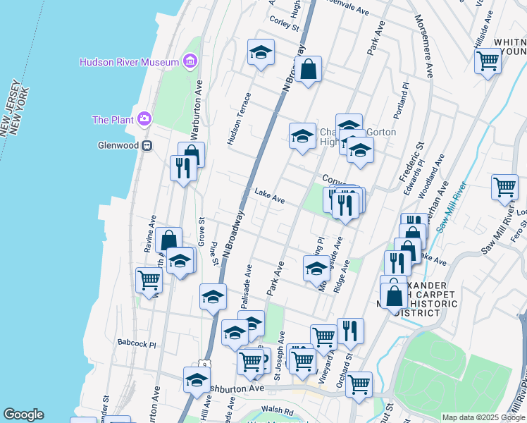 map of restaurants, bars, coffee shops, grocery stores, and more near 396 Palisade Avenue in Yonkers