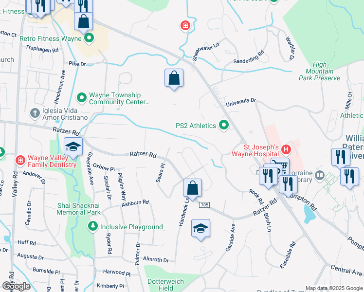 map of restaurants, bars, coffee shops, grocery stores, and more near 84 Berkley Court in Wayne