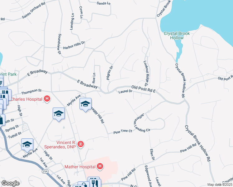 map of restaurants, bars, coffee shops, grocery stores, and more near 4 Laurel Drive in Port Jefferson