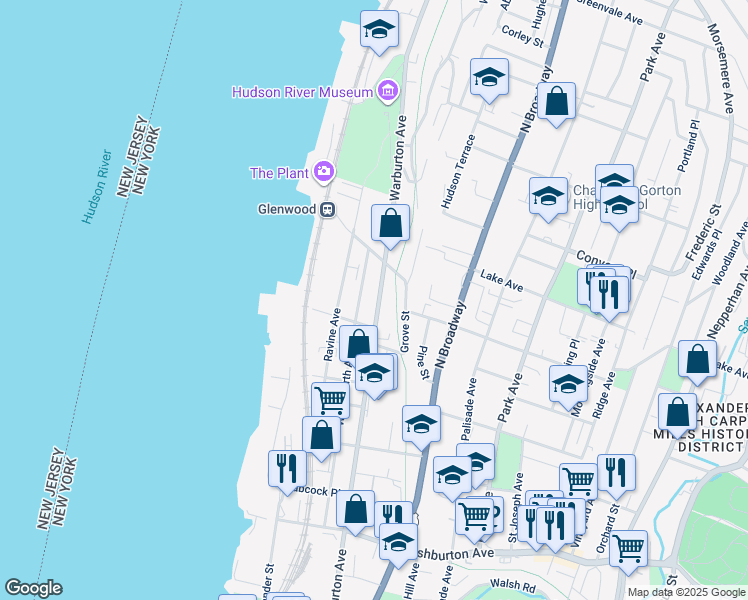 map of restaurants, bars, coffee shops, grocery stores, and more near 264 Woodworth Avenue in Yonkers