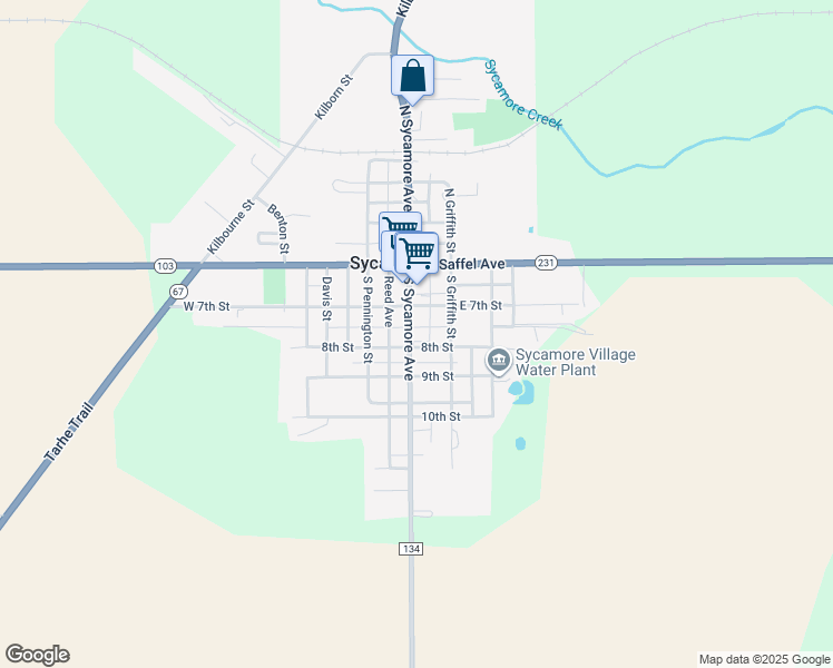 map of restaurants, bars, coffee shops, grocery stores, and more near 210 South Sycamore Avenue in Sycamore