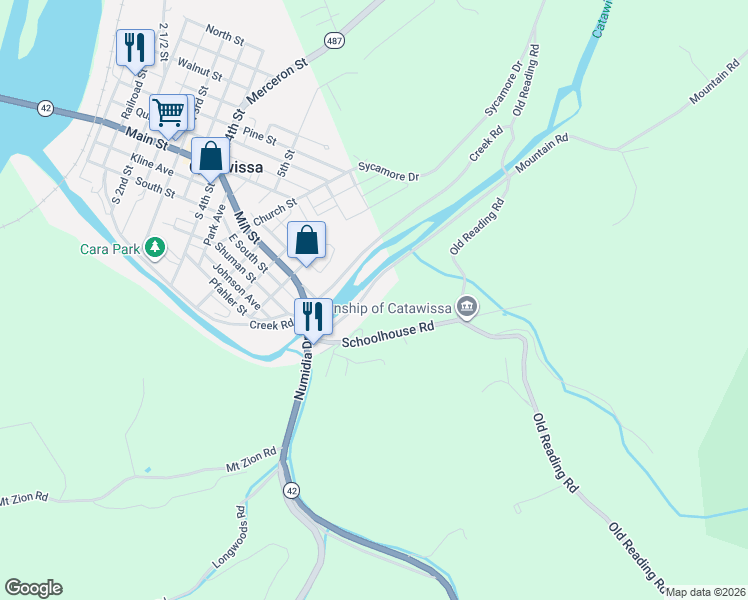 map of restaurants, bars, coffee shops, grocery stores, and more near 29 Schoolhouse Rd in Catawissa