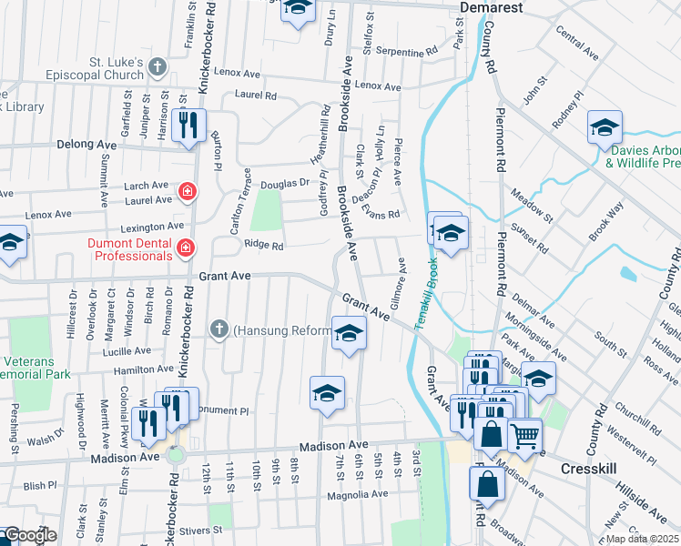 map of restaurants, bars, coffee shops, grocery stores, and more near 369 Jefferson Avenue in Cresskill