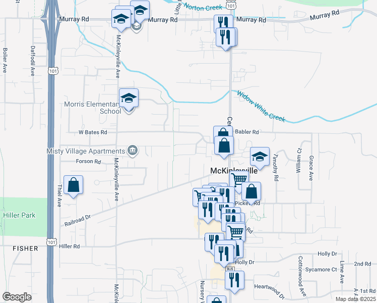 map of restaurants, bars, coffee shops, grocery stores, and more near 1455 Chickadee Court in McKinleyville