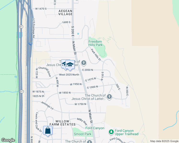 map of restaurants, bars, coffee shops, grocery stores, and more near 56 East 2050 North in Centerville