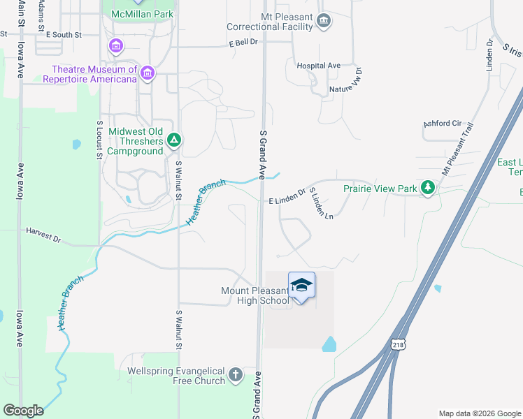 map of restaurants, bars, coffee shops, grocery stores, and more near 1001-1039 E Linden Dr in Mt Pleasant