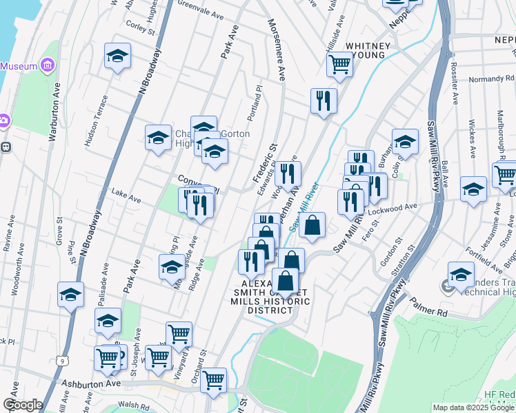 map of restaurants, bars, coffee shops, grocery stores, and more near 274 Edwards Place in Yonkers