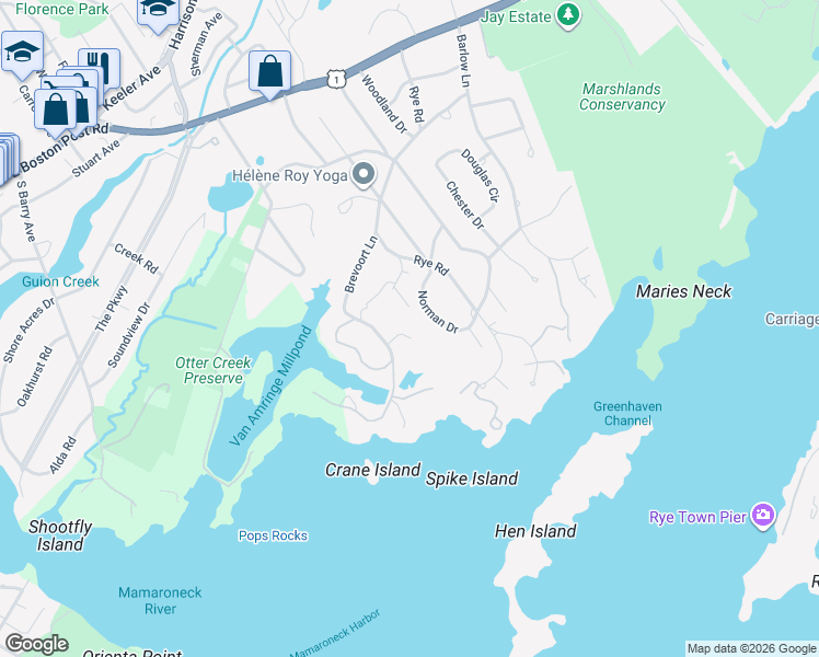 map of restaurants, bars, coffee shops, grocery stores, and more near 1 Old Garden Lane in Rye