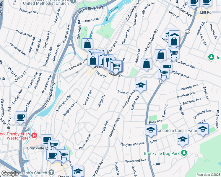 map of restaurants, bars, coffee shops, grocery stores, and more near 32 Terrace Place in Tuckahoe