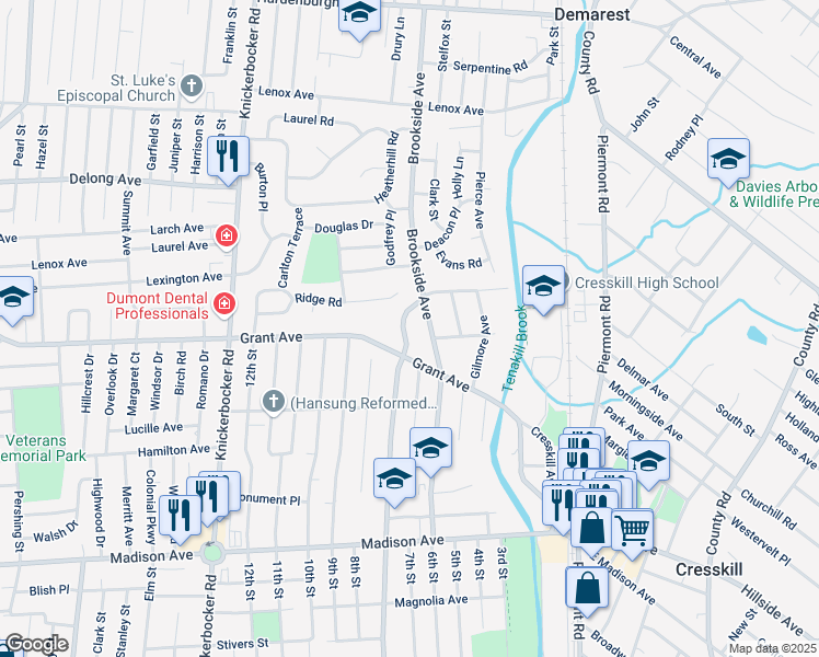 map of restaurants, bars, coffee shops, grocery stores, and more near 43 Merrifield Way in Cresskill