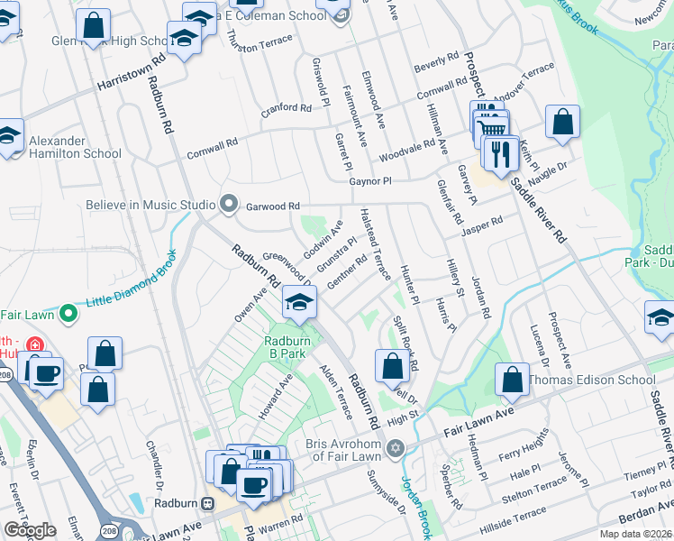 map of restaurants, bars, coffee shops, grocery stores, and more near 31-02 Grunstra Place in Fair Lawn