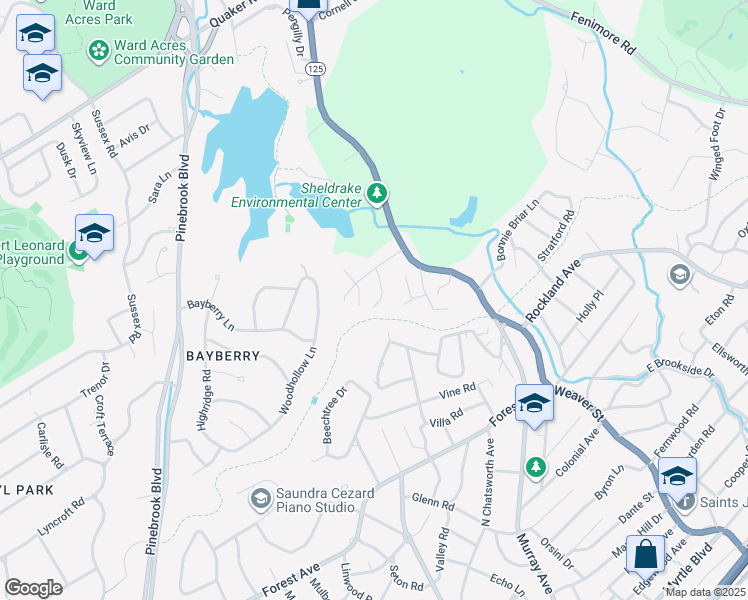 map of restaurants, bars, coffee shops, grocery stores, and more near 32 Bonnie Way in Larchmont