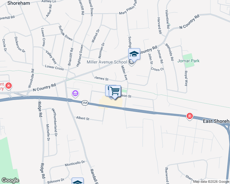map of restaurants, bars, coffee shops, grocery stores, and more near 24 James Street in Shoreham