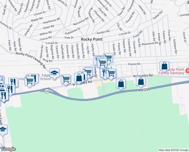 map of restaurants, bars, coffee shops, grocery stores, and more near 23 Condor Road in Rocky Point