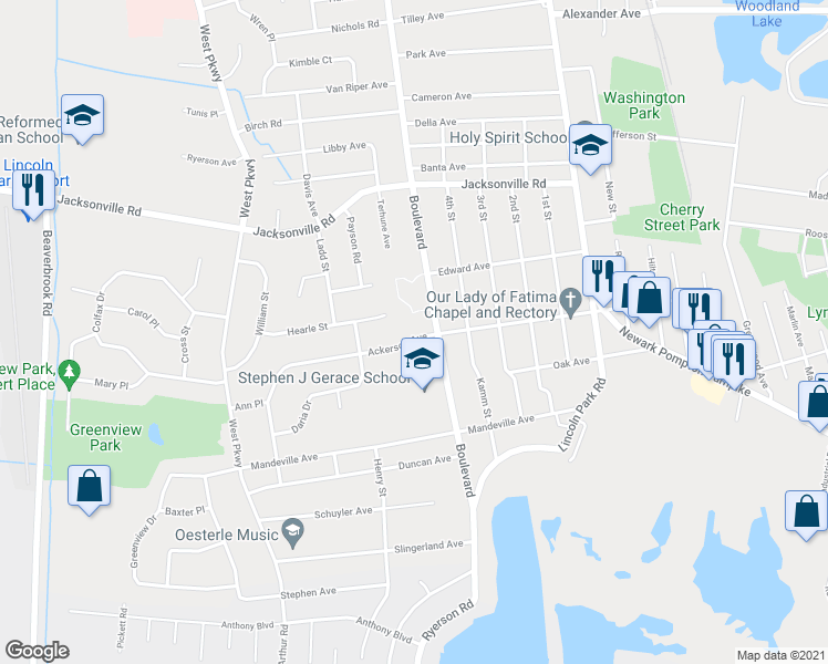 map of restaurants, bars, coffee shops, grocery stores, and more near 4 Ackerson Avenue in Pequannock Township