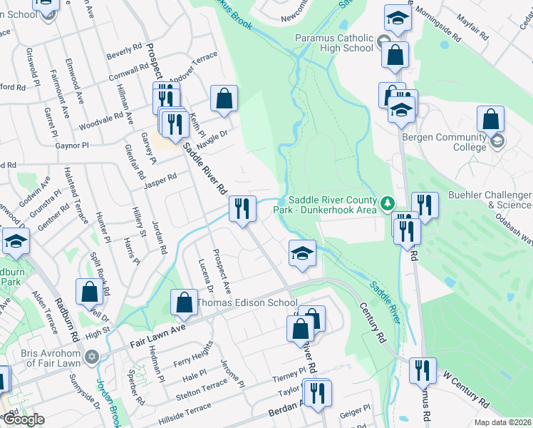 map of restaurants, bars, coffee shops, grocery stores, and more near 42-08 Cosgrove Court in Fair Lawn