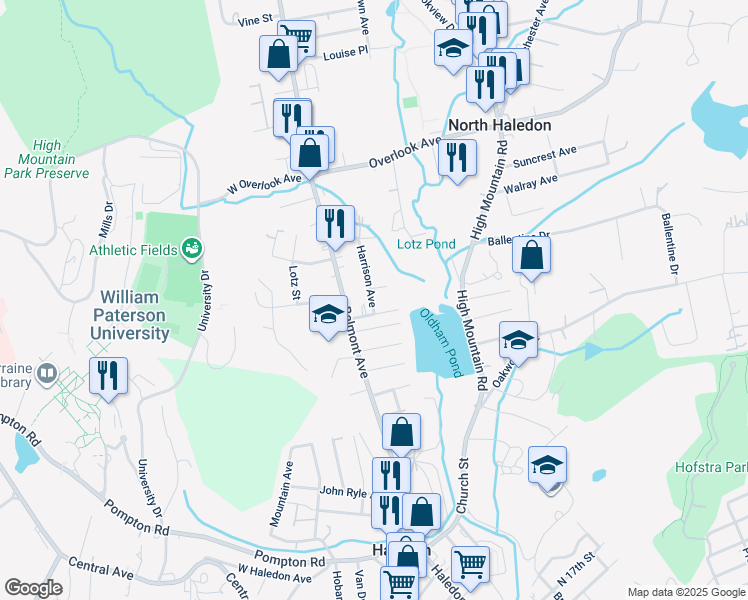map of restaurants, bars, coffee shops, grocery stores, and more near 27 Harrison Avenue in North Haledon