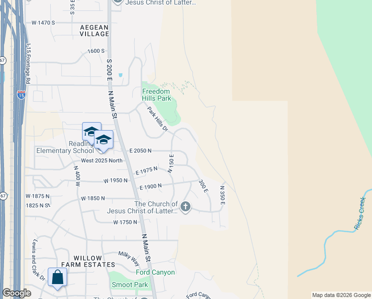 map of restaurants, bars, coffee shops, grocery stores, and more near 223 East 2050 North in Centerville