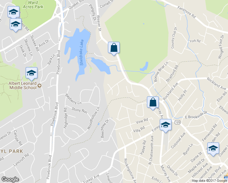 map of restaurants, bars, coffee shops, grocery stores, and more near 25 Bonnie Way in Larchmont