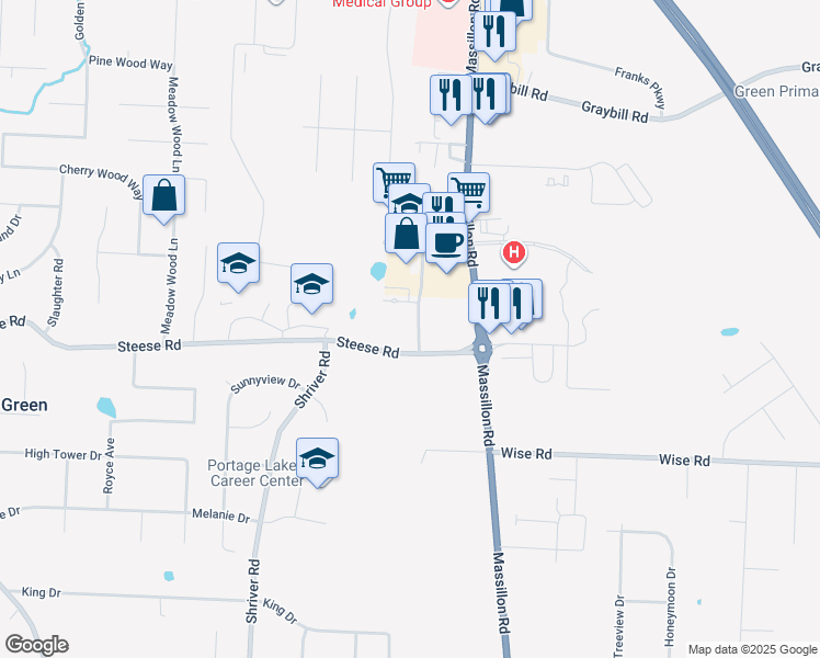 map of restaurants, bars, coffee shops, grocery stores, and more near 1843 Steese Road in Uniontown