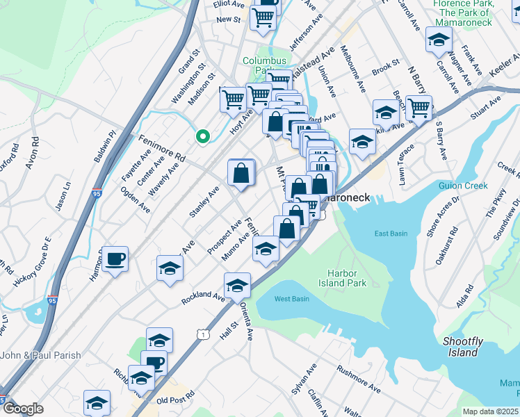 map of restaurants, bars, coffee shops, grocery stores, and more near 318 Prospect Avenue in Mamaroneck