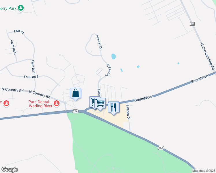 map of restaurants, bars, coffee shops, grocery stores, and more near 658 Sound Avenue in Riverhead