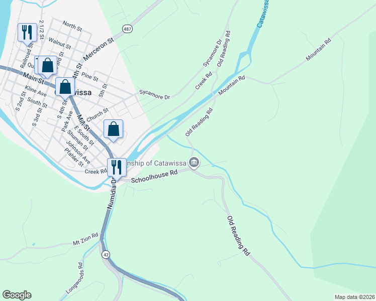 map of restaurants, bars, coffee shops, grocery stores, and more near 118 Old Reading Rd in Catawissa