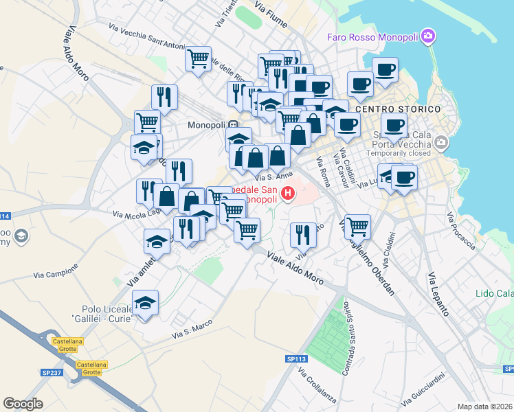 map of restaurants, bars, coffee shops, grocery stores, and more near 17 Traversa I Sant'Anna in Monopoli