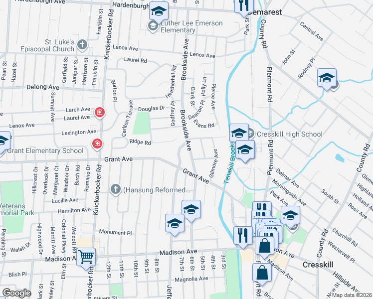 map of restaurants, bars, coffee shops, grocery stores, and more near 225 Brookside Avenue in Cresskill