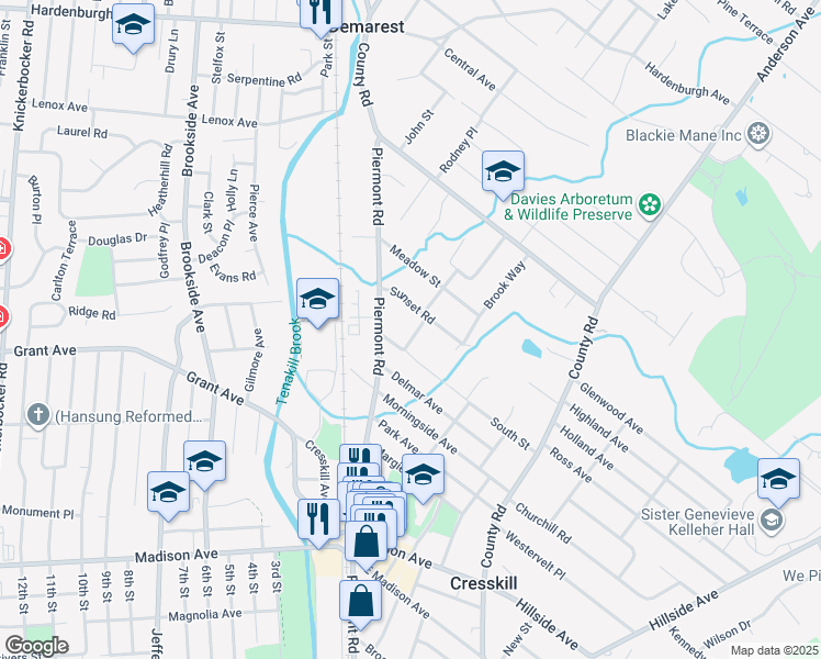 map of restaurants, bars, coffee shops, grocery stores, and more near 9 Maple Avenue in Demarest