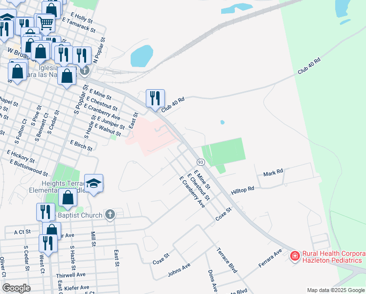 map of restaurants, bars, coffee shops, grocery stores, and more near in Hazleton