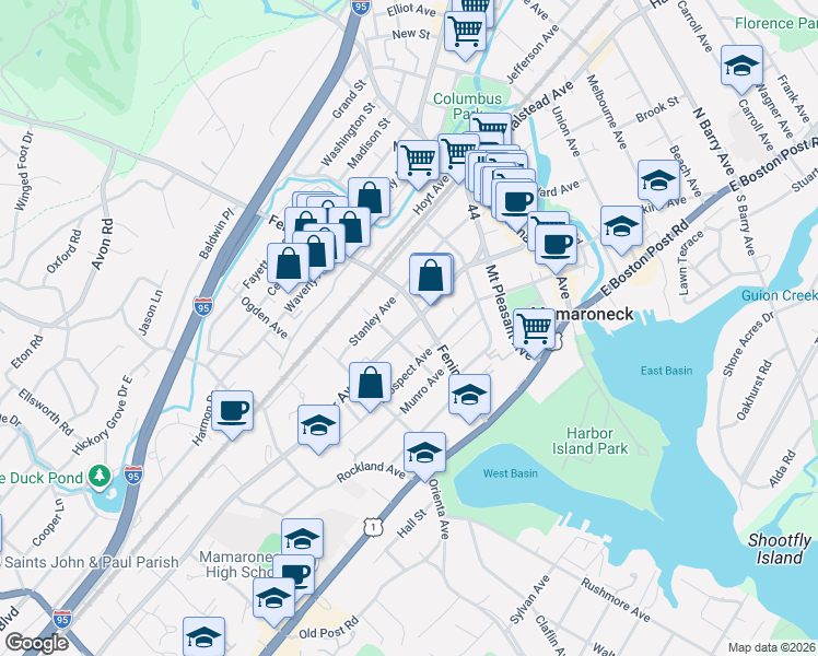 map of restaurants, bars, coffee shops, grocery stores, and more near 441 Palmer Avenue in Mamaroneck
