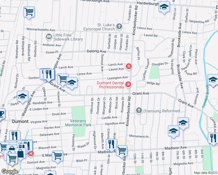 map of restaurants, bars, coffee shops, grocery stores, and more near 58 Revere Drive in Dumont