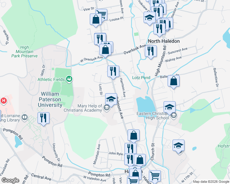 map of restaurants, bars, coffee shops, grocery stores, and more near 27 Harrison Avenue in North Haledon