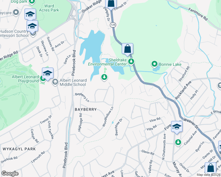 map of restaurants, bars, coffee shops, grocery stores, and more near 203 Woodhollow Lane in New Rochelle