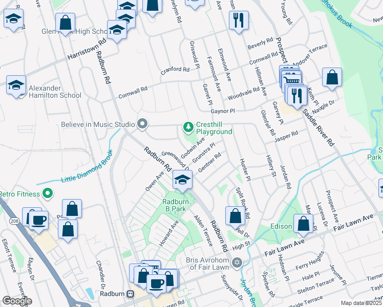map of restaurants, bars, coffee shops, grocery stores, and more near 8 Godwin Avenue in Fair Lawn