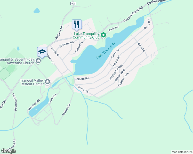 map of restaurants, bars, coffee shops, grocery stores, and more near 88 Shore Road in Green Township
