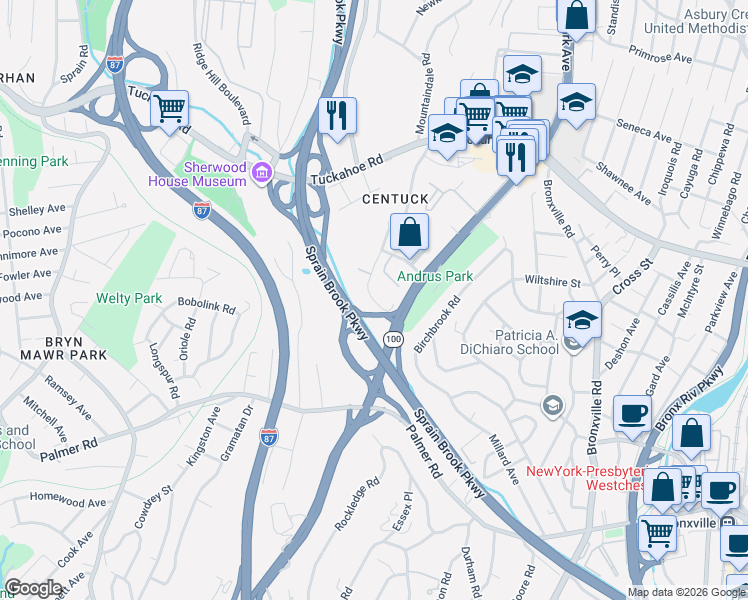 map of restaurants, bars, coffee shops, grocery stores, and more near 9 Winchester Avenue in Yonkers