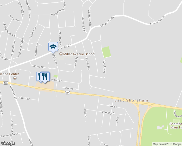 map of restaurants, bars, coffee shops, grocery stores, and more near 27 Jomar Road in Shoreham